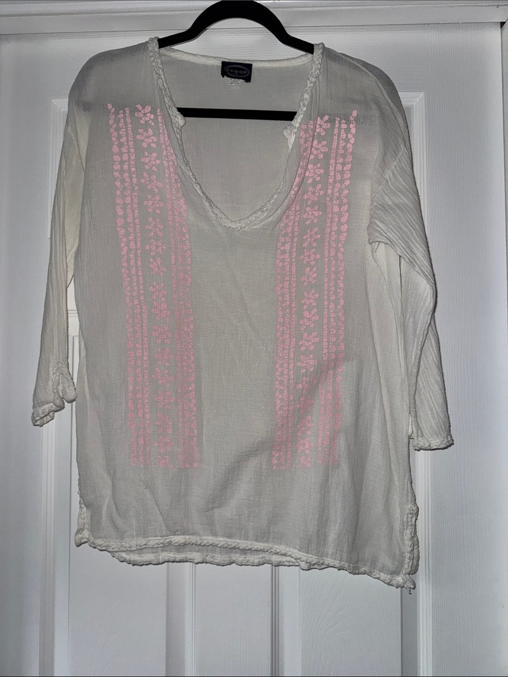 Scoop NYC 100% Cotton White V-Neck Beach Tunic